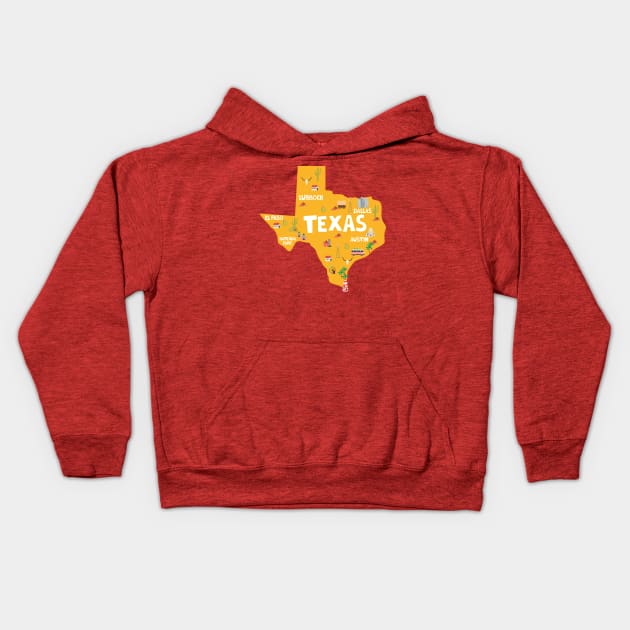 Texas State USA Illustrated Map Kids Hoodie by JunkyDotCom